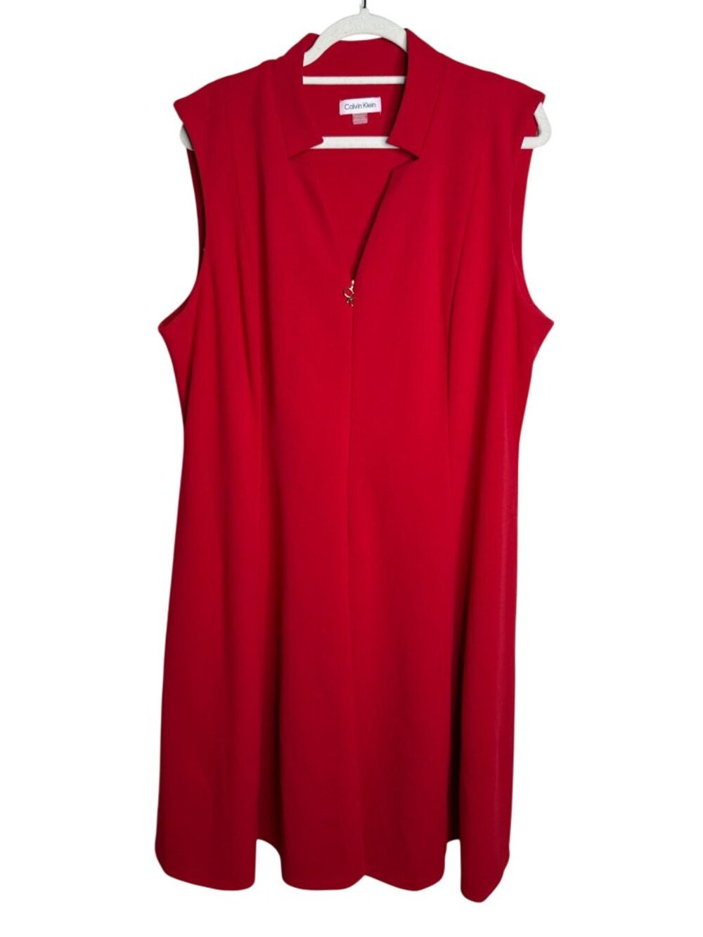 Calvin Klein Red Sleeveless Dress 20W Collared Career A-Line